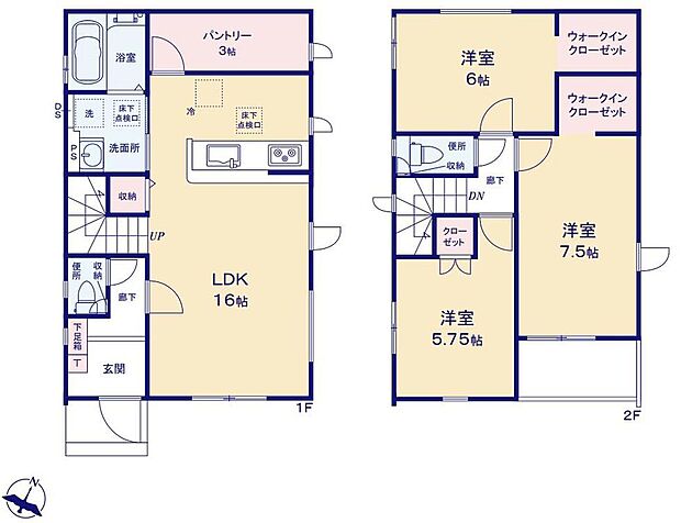 【3LDK】キッチン裏には大容量のパントリーを配置!ストック収納に便利です☆
収納力豊富なウォークインクローゼットを2箇所に設け、洋服や小物類など、目的に応じてすっきり美しい収納を実現します!