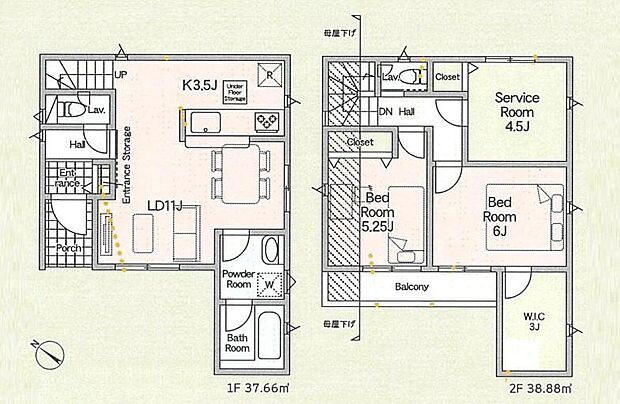 【2LDK+S】約3帖のウォークインクローゼット完備でお部屋スッキリ♪
2階に居室をまとめることで、ご家族それぞれのプライベート空間も保てますね♪