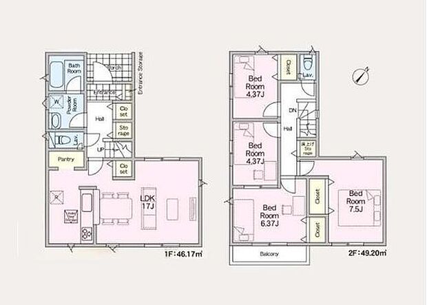 【4LDK】◇採光に優れた17帖LDK！明るく居心地のよい空間が広がります♪
◇キッチン隣のパントリーで食品ストックや防災グッズなどもしっかり収納♪
◇ホール収納×3箇所で、掃除用具から季節物などもすっきり片付きます♪
