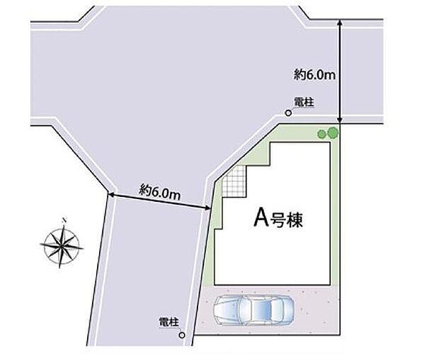 【全体区画図】前道が6ｍあるので、車庫入れが苦手な方でも安心して入れられます。スーパー、コンビニや公園が徒歩圏内にそろって便利です！ぜひ一度ご覧下さい！
