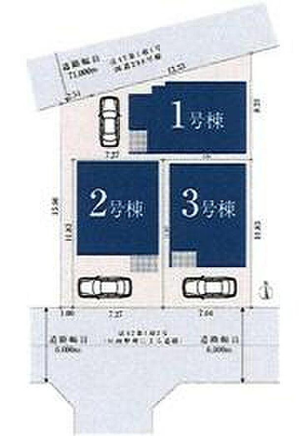 【全体区画図】前道が6ｍ以上あり、お車の出し入れもしやすいです♪小学校が徒歩9分の安心環境で、スーパー、コンビニなど商業施設が徒歩圏に充実♪ぜひ一度ご覧下さい！