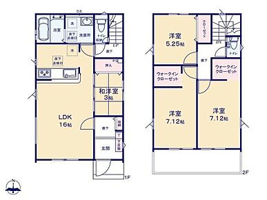 リビング横の和室はお子様の遊び場や書斎としてもぴったり◎2箇所のWICで衣類の管理がらくらくです♪水回りを集約した設計で家事導線がスムーズ！お料理の合間にサッと洗濯を回せます♪ 