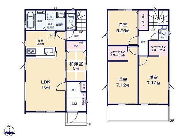 【4LDK】リビング横の和室はお子様の遊び場や書斎としてもぴったり◎2箇所のWICで衣類の管理がらくらくです♪水回りを集約した設計で家事導線がスムーズ!お料理の合間にサッと洗濯を回せます♪