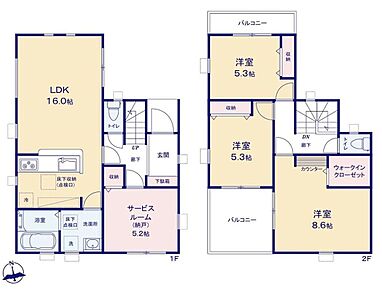 1階の広い納戸は窓付きなので、居室としても問題なくお使いいただけます♪効率的でストレスのない家事動線。水回りが集中しており、移動がスムーズです♪奥行きのあるバルコニーは家族分のお布団も楽々干せます。 