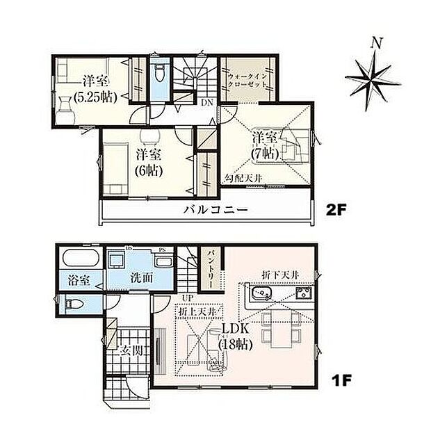 【3LDK】洗面室は広めにとっているので忙しい朝など洗濯や洗面を横並びでストレスなく使えるのは便利です！WICはお洋服はもちろん、お絵かき、工作などお子様の思い出もたっぷり収められる大型収納です♪