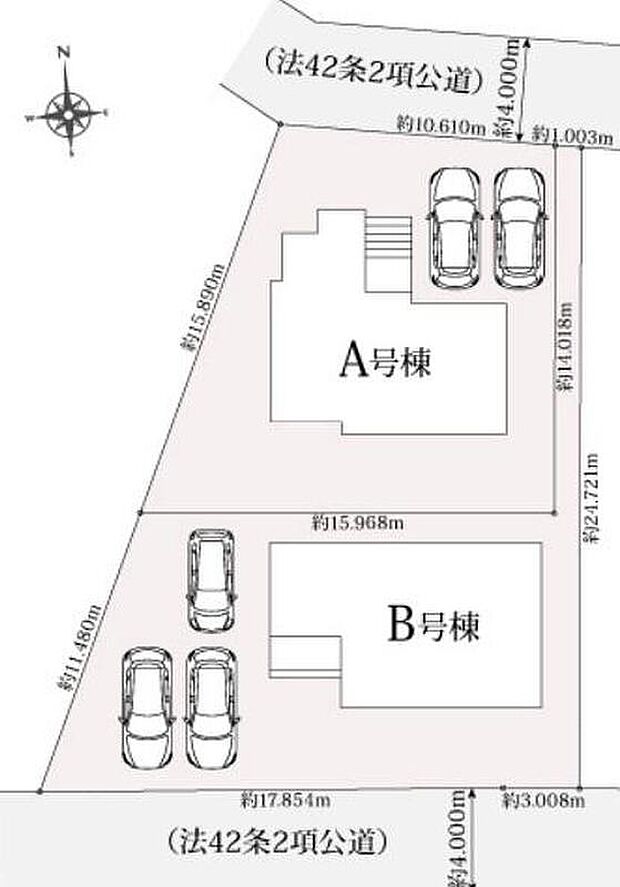【全体区画図】小学校まで徒歩9分に公園も徒歩5分と近いのでお子様が遊びに行っても安心な距離☆カースペース2台あるので嬉しいコンクリート仕上げのカースペース。雨の日も足元を気にせず外出できます♪