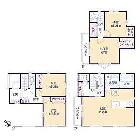 バルコニー付き16帖の2階LDK☆対面式キッチンには嬉しい食洗機付き◎
全居室収納完備☆7帖の洋室にはスッキリ片付くWIC＆広々バルコニー完備♪
2面採光で収納付きの納戸は居室・趣味部屋・書斎にも便利です♪ 