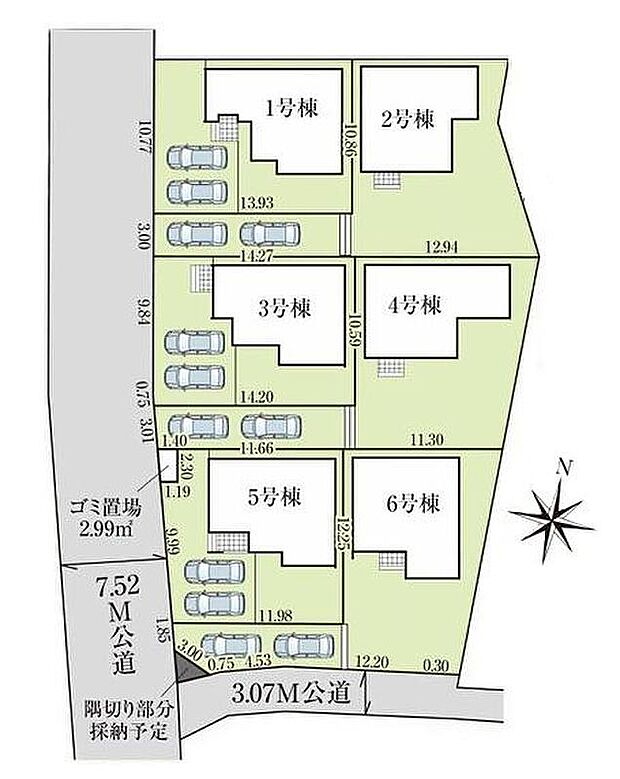 【全体区画図】カースペース2台分ございますので、家族分の自転車を駐輪したり、来客用の駐車スペースとしてもお使いいただけます。しらこばと運動公園まで自転車7分で自然の残る落ち着いた環境♪ぜひ一度ご覧下さい!