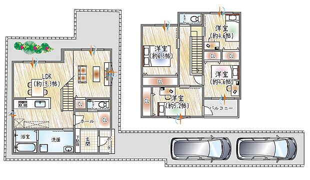 【確定プラン】(土地建物価格:6.980万円)
■建物面積:101.44m2 ■2階建て×4LDK
19帖の広々LDKは家族が自然と集まる空間♪各居室ゆとりある広さと収納付きでスッキリ◎