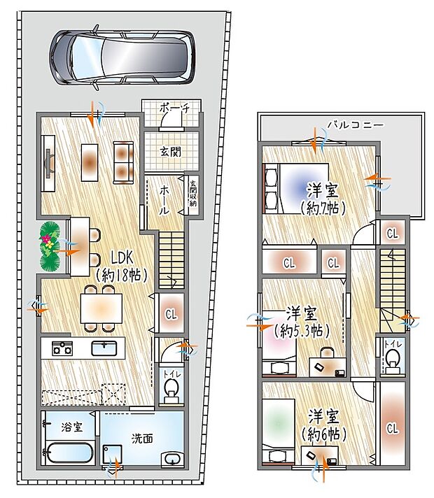 【参考プラン(2)】(ベストプラン建物価格：2180万円～)
■建物面積：92.05m2 ■2階建て×3LDK
各居室ゆとりのある広さ◎”自分時間”も大切にできる間取り。スタディースペースあり♪