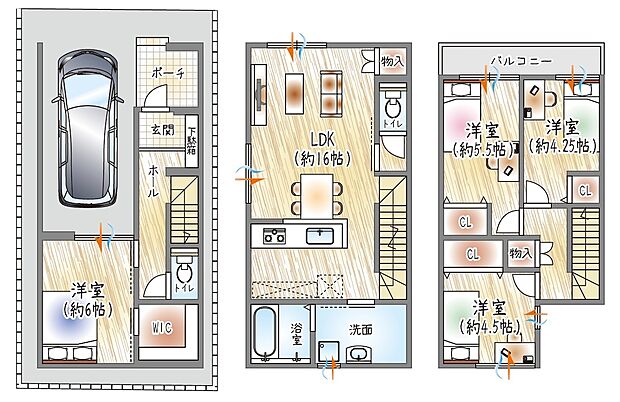 【参考プラン(1)】(ベストプラン建物価格:2380万円~)
■建物面積:98.56m2 ■3階建て×4LDK
WICを備え、収納のしやすさに配慮した快適な住まい◎