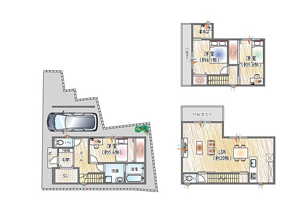 【参考プラン(1)】(ベストプラン建物価格:2480万円~)
■建物面積:99.79m2 ■3階建て×3SLDK
大容量のSIC付!玄関回りスッキリ◎約20帖のLDKは、開放感あふれる住空間です。