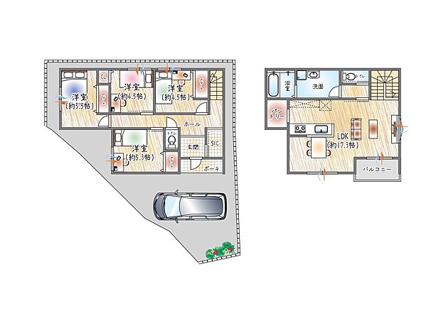 【【4号地／参考プラン図(2)】】(ベストプラン住宅 建物価格：2430万円～)
■2階建て／4LDK　■建物面積：約98.29m2
パントリー付で収納力抜群！2階LDK採用で外からの視線が気になりにくい設計◎