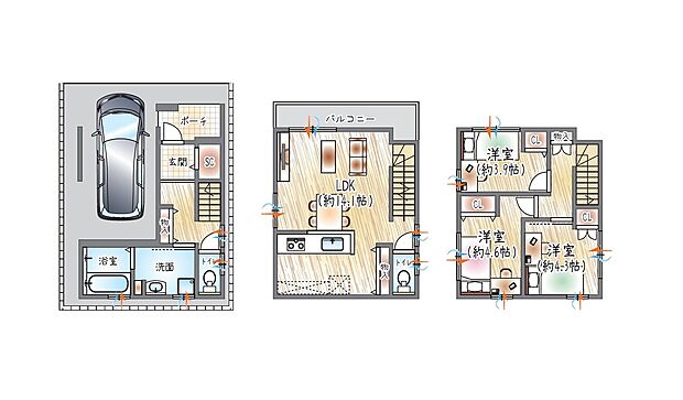【3LDK】【確定プラン】3階建て×3LDK
全居室収納やSICなど収納充実!LDK約14.1帖と多目的に使える間取りが魅力の3階建てです◎