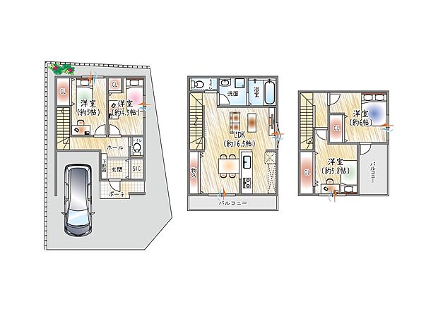 【【参考プラン(2)】】(ベストプラン建物価格：2430万円～)
■建物面積：98.53m2 ■3階建て×4LDK
2階水回り集約で家事動線抜群。毎日の家事がスムーズに◎