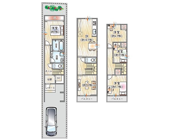 【【参考プラン(3)】】(ベストプラン建物価格:2480万円~)
■建物面積:98.55m2 ■3階建て×4LDK
リビングとダイニングが独立!それぞれの時間を快適に過ごせる住まい。