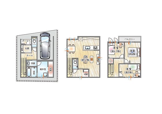 【3LDK】【参考プラン(1)】(ベストプラン建物価格:2480万円~)
■建物面積:92.35m2 ■3階建て×3LDK
家族が集う約17帖LDK!広々としたリビングでご家族がゆったり過ごせませす。