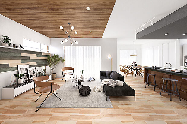 【暮らしを自由に切り替え/スイッチ】
ダイニングをスイッチすることで、広々としたワイドなリビングが誕生。大型ソファを置いたり、キッチン横を個室にするなど自由に楽しめます。※号棟により採用状況が異なります。