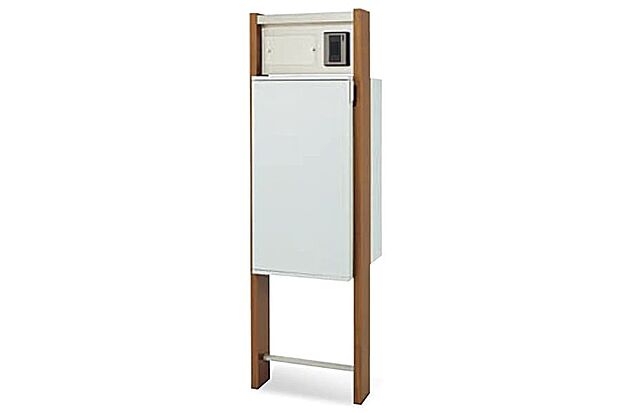 【【宅配ボックス付機能門柱】】メール便対応のポストと宅配120サイズ対応の宅配ボックスを備えた機能門柱。ボックス部は二重扉式とし、スマートなデザインに仕上げました。内蔵型の表札灯がノイズレスにナイトシーンを演出します。