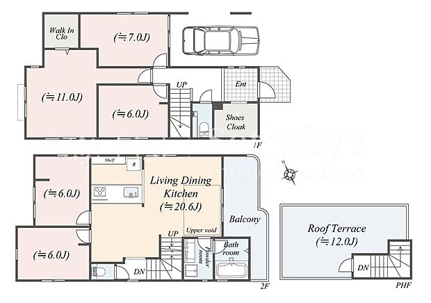 【5LDK】【2号棟】車庫部分13.36m2含む。図面と異なる場合は現況を優先。