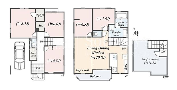 【5LDK】【5号棟】車庫部分16.02m2含む。図面と異なる場合は現況を優先。