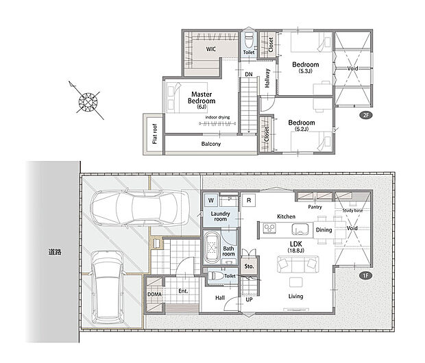 豊富な収納力と家事動線が魅力的な間取り。