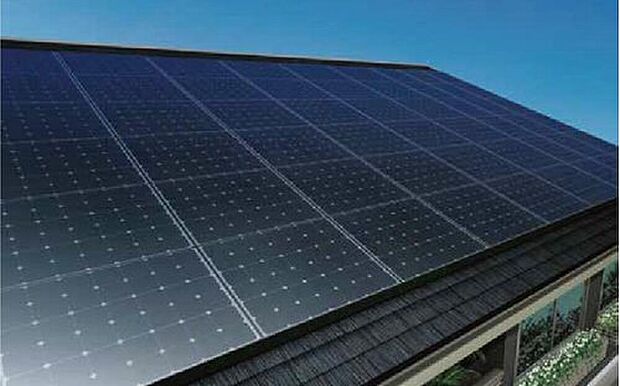 【太陽光発電システム】太陽光からクリーンエネルギーをつくりだす、高効率のソーラーパネルを搭載。生活に必要なエネルギーを自然エネルギーでまかなう太陽光発電は、環境への負荷が少なく経済的。昼間の太陽光発電で余った電気は電力会社に売却することもできるので、光熱費の節約にもつながります。
