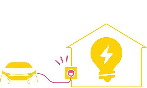【【クルマと連動】クルマde給電】トヨタホームの「クルマde給電」は、クルマを住まいとつなぎ電源として利用する業界初の非常時給電システム。
停電が長時間におよんだ場合でも、部屋の照明はもちろん、冷蔵庫や調理機器、電気ヒーターなど、生活に必要最低限の電力を使用でき、安心の「在宅避難」をサポートします