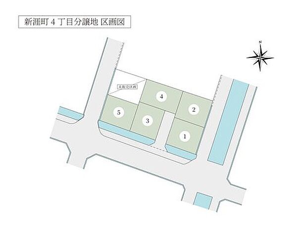 【全体区画図】南側道路に面した区画もあり、陽当たりと開放感を確保した全5区画