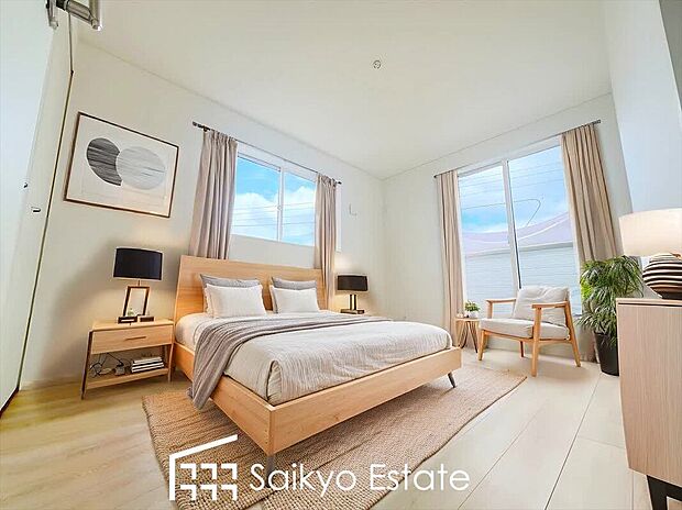 【洋室【施工例】】2面採光で明るく風通しも良好です！天気の良い日は是非窓を開けて空気の入れ替えをしてみるのはいかがでしょうか♪
