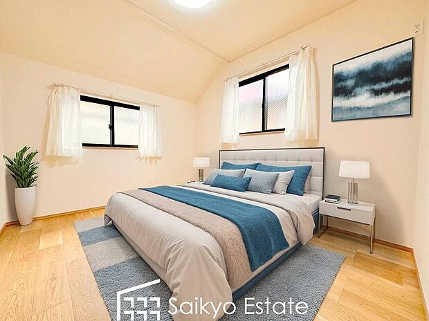 【洋室【施工例】】2面採光で明るく風通しも良好です!天気の良い日は是非窓を開けて空気の入れ替えをしてみるのはいかがでしょうか♪