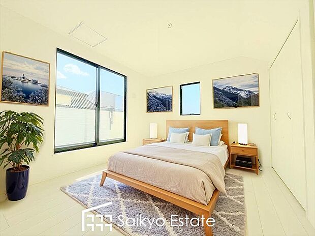 【洋室【施工例】】2面採光で明るく風通しも良好です!天気の良い日は是非窓を開けて空気の入れ替えをしてみるのはいかがでしょうか♪