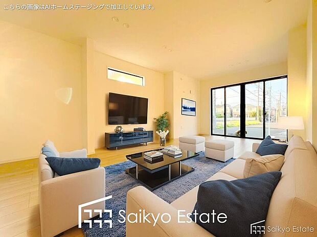 【リビング(施工例)】開口部の大きな窓!陽当り良好なリビングです。うれしい床暖房完備で寒い季節も足元から暖めてくれます!