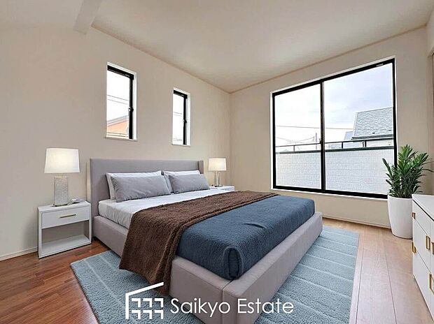 【洋室【施工例】】2面採光で明るく風通しも良好です！天気の良い日は是非窓を開けて空気の入れ替えをしてみるのはいかがでしょうか♪