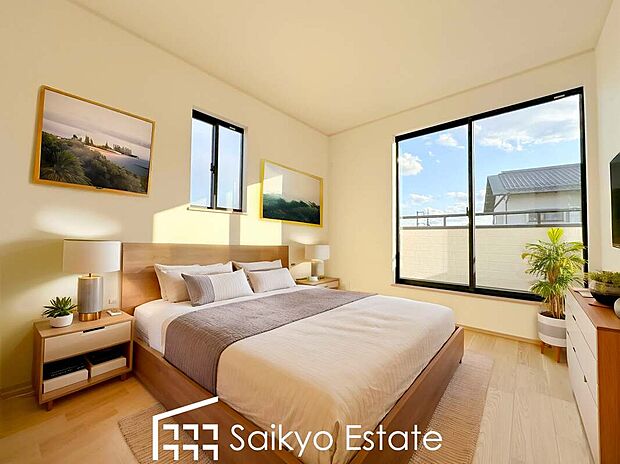 【洋室【施工例】】2面採光で明るく風通しも良好です!天気の良い日は是非窓を開けて空気の入れ替えをしてみるのはいかがでしょうか♪