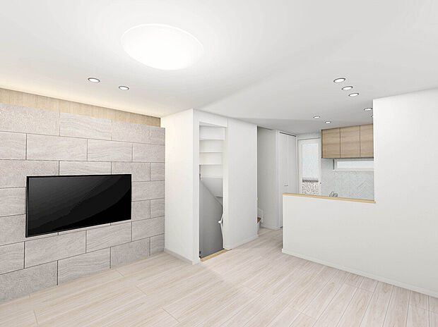 【建物完成イメージパース：LDK】
床暖房が備わったLDK。冬場の寒い時期でも足元から温まることが出来ます。埃が舞う心配も減り、小さなお子様も安心して過ごすことが出来ます。