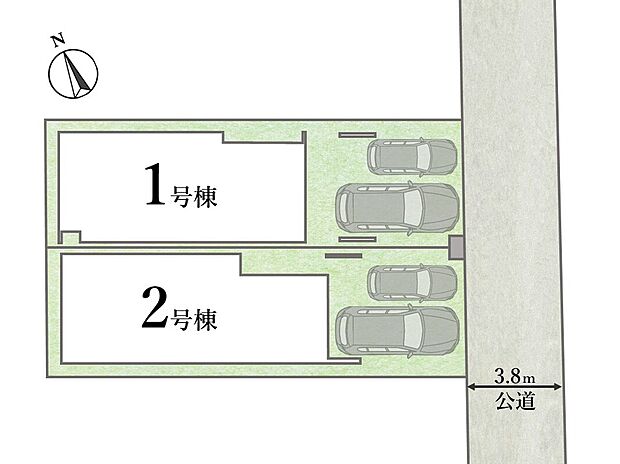 【区画図】
物件周辺はコンビニやスーパーなどの商業施設が徒歩3分圏内に点在している住環境。保育園～中学校までの教育施設が徒歩6分圏内、公園が徒歩4分圏内に多数あるので子育て世帯でも暮らしやすい環境。