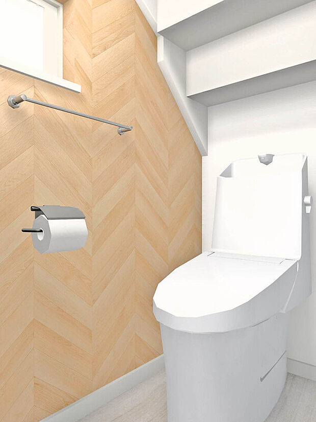 【【建物完成イメージパース：Toilet】】ウォシュレット機能付きトイレ。清潔感を保ちやすくなります。