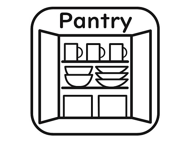 【【パントリー】】常温保存が可能な食料品や調味料、食器、消耗品、日用品などをストックしておくことができます。また、収納スペースが確保できることで、キッチン周りが散らからず、使いやすい環境を保てます。