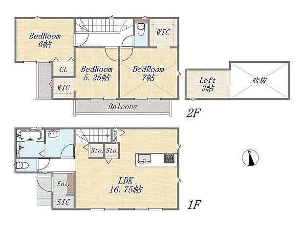 【【参考プラン:6号地】】Plan: 3LDK+2WIC+SIC+Pantry+Loft+カースペース|建物参考価格:2003万円