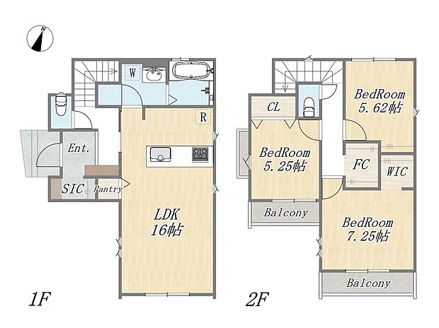 【【参考プラン：モデルハウス棟】】Plan：3LDK+WIC+SIC+Pantry+FC+カースペース2台分
建物面積：89.42m2
建物価格：2000万円