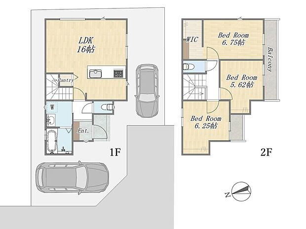 【【参考プラン：7号地】】Plan：3LDK+WIC+Pantry+カースペース2台
建物参考価格：2000万円
建物面積：82.80m2