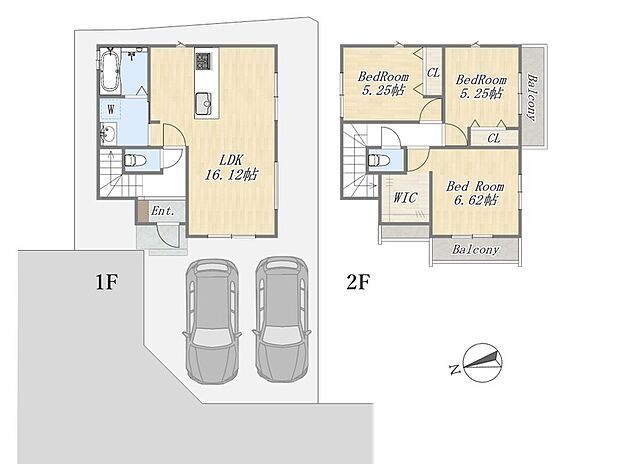 【【参考プラン：8号地】】Plan：3LDK+WIC+カースペース2台
建物参考価格：2000万円
建物面積：81.56m2
