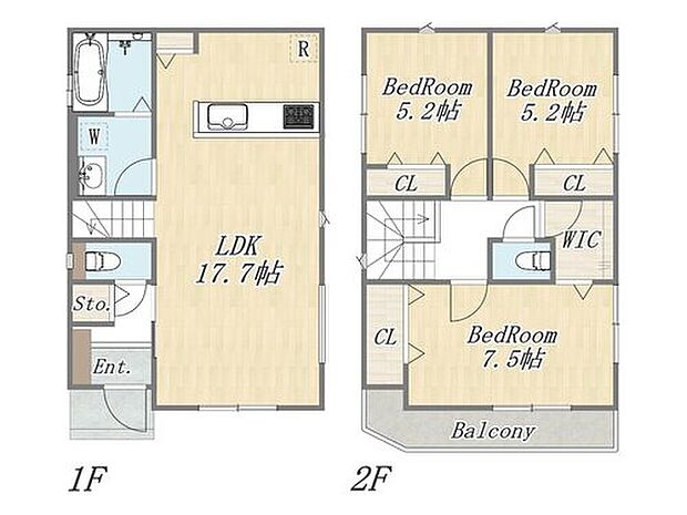 【【建物プラン例(1)】】Plan:3LDK+WIC|建物面積:88m2|建物参考価格:1603万円