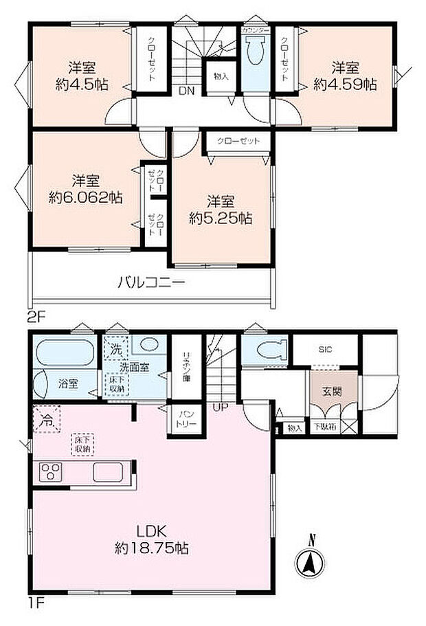 LDKは約18帖とゆとりのある間取り