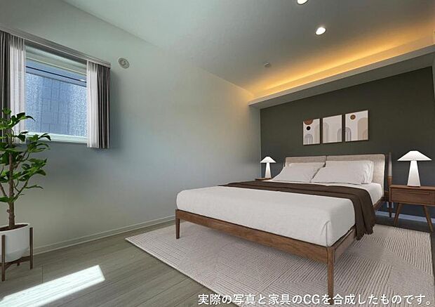 主寝室【107号地】（2024年7月撮影）間接照明がおしゃれな主寝室