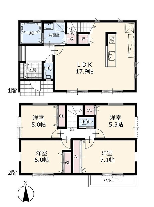広いリビングルームが魅力の4LDKタイプ。