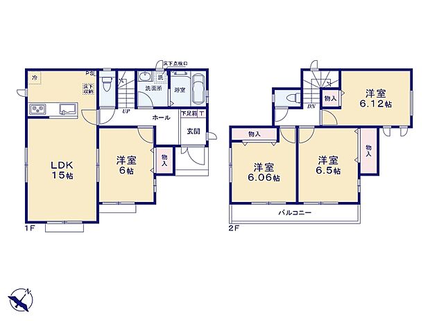 【A号棟間取図】☆全洋室が６帖以上の４ＬＤＫ☆
広くて使いやすい間取りです。家族団らんの空間と、それぞれのプライベート空間の両方でのびのびと過ごせそうです♪