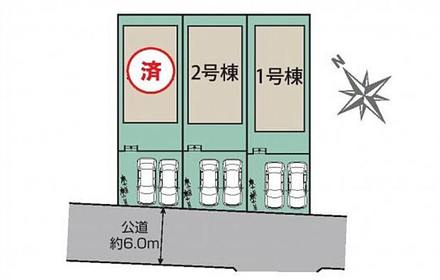 全棟カースペース並列２台分！ご夫婦でお車を所有できますね。国道が近くお車でのお出かけも快適です！
