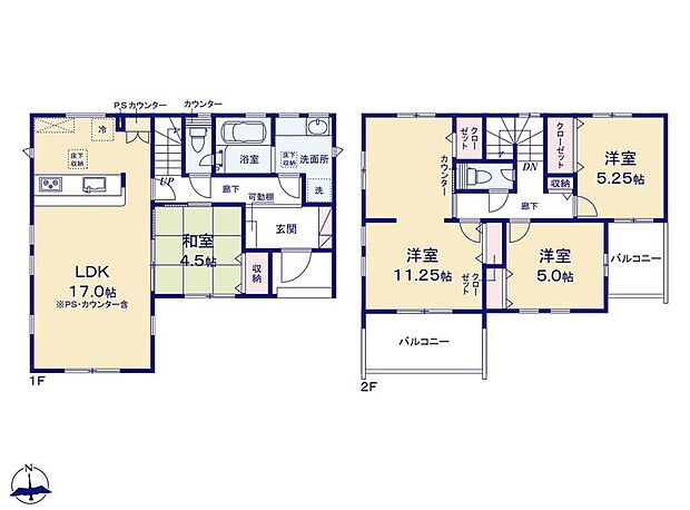 (２号棟)、4LDK、土地面積125.84m2、建物面積104.12m2